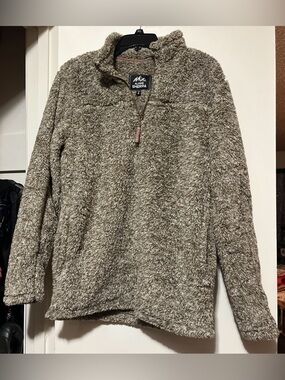 Alpine Sherpa Plush Quarter-Zip Pullover Sweater- Taupe
